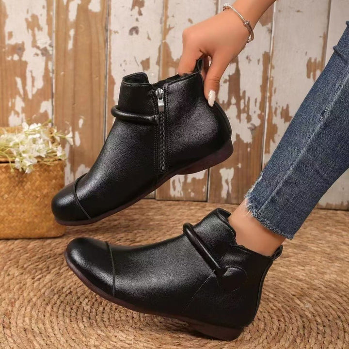 Matilda's Soft PU Round-Toe Side-Zip Ankle Boots