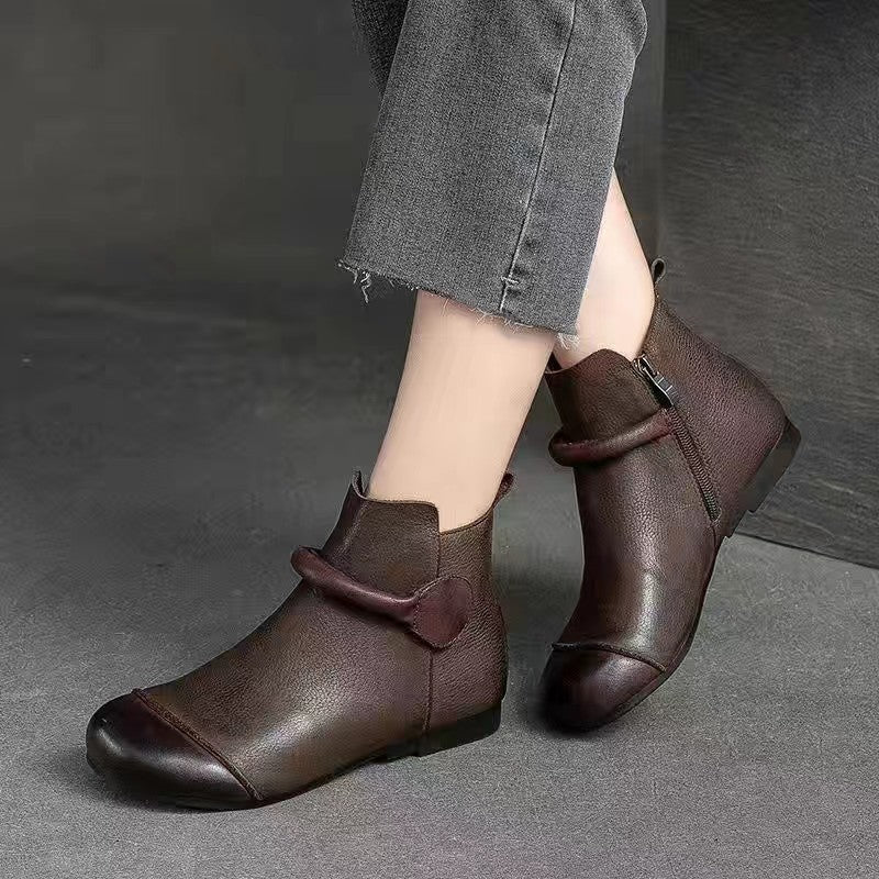 Matilda's Soft PU Round-Toe Side-Zip Ankle Boots